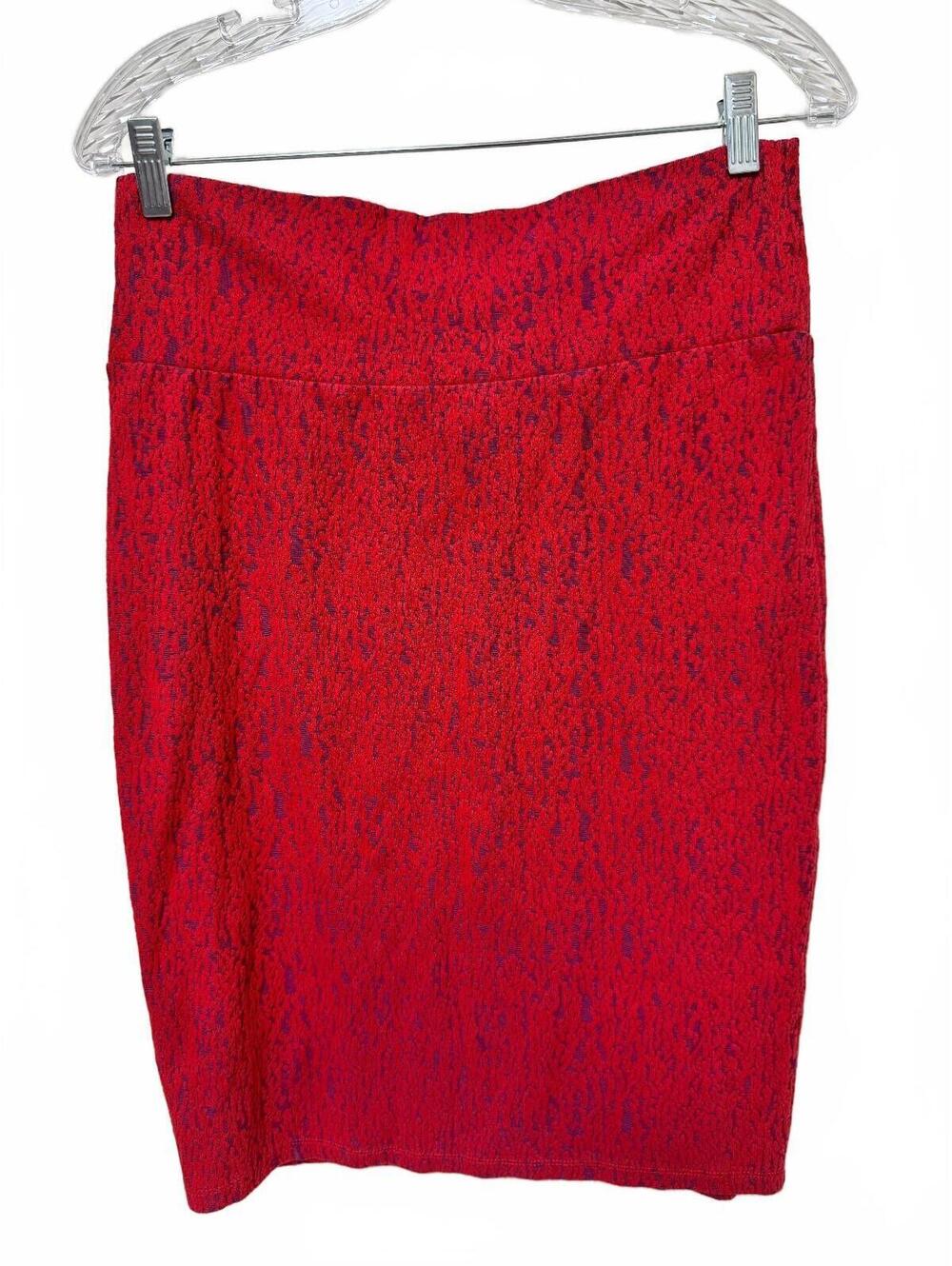 LuLaRoe Cassie Red Purple Textured Pencil Skirt Size Medium
